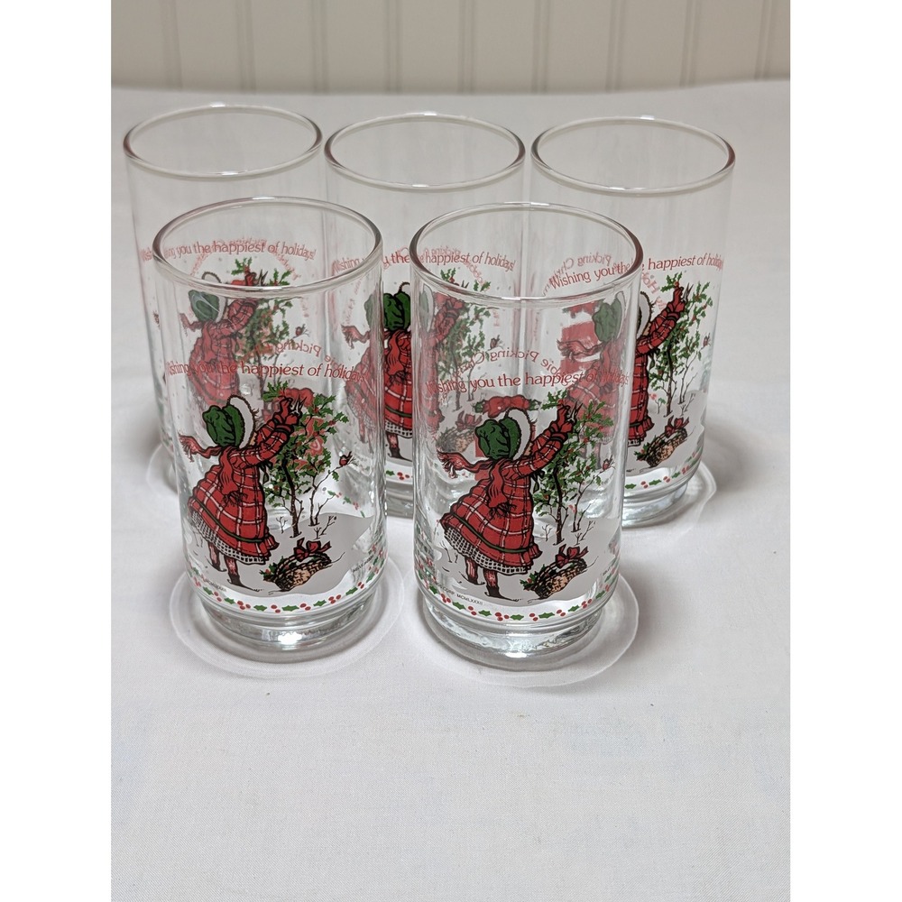 Vintage Coca-Cola Holly Hobbie Christmas Glasses Set of 5 Limited Edition 1970s